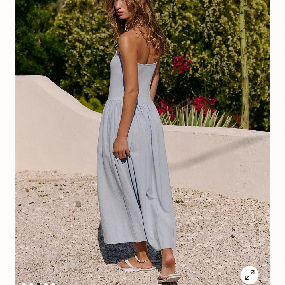 Free People Blue Smocked Strapless Sundress